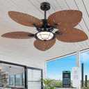 PHORUS 52" Waterproof Outdoor Palm Leaf Ceiling Fans with Lights and Remote,Wet Rated Tropical Ceiling Fans for Patios Porch Gazebo Pergola