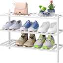 viewcare White Shoe Rack, 3-Tier Bamboo Wood Shoe Rack for Closet, Entryway & Hallway, and Stackable Shoe Shelf Storage Organizer for Indoor and Outdoor