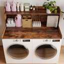 Unionly 2-Tier Washer Dryer Countertop with Clothes RailLaundry Topper with Edge and Non-Slip Pad for Washer and Dryer Laundry Hamper Counter Storage Organization (Rustic Brown, Full)