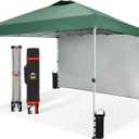 CROWN SHADES 10x10 Pop Up Canopy with 1 Side Wall - Beach Tent with One Push Setup - Outdoor Sun Shade for Events, Parties, Camping - Gazebo with STO-N-Go Cover Bag (Forest Green)