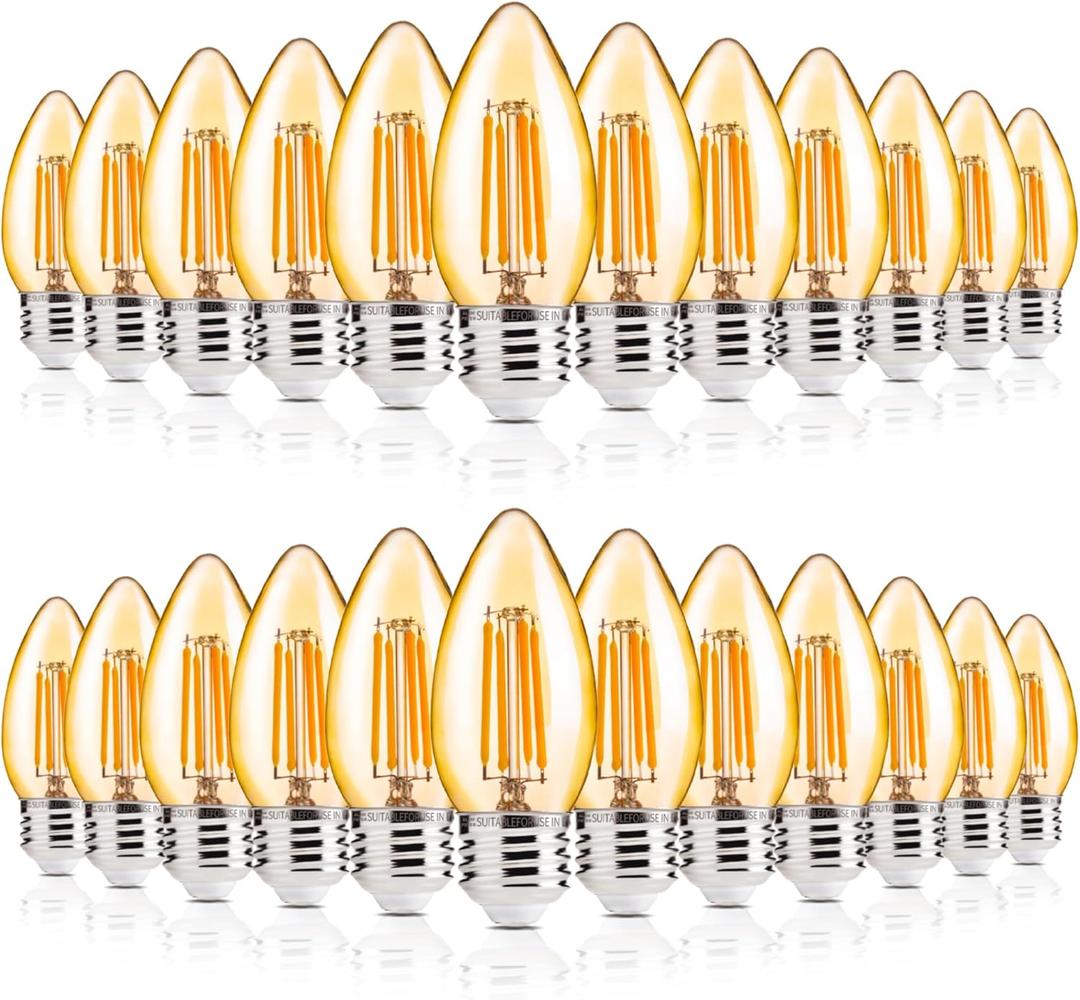 24 Pack Chandelier Light Bulbs 40W Equivalent, 330LM E26 Edison Bulb, Dimmable LED Light Bulb, 2200K Warm White, B11 Type, 4W, Ideal for Living Room, Bedroom, Dining Room