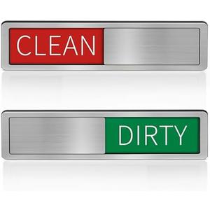 EliteSign Dishwasher Magnet Clean Dirty Sign, Non-Scratch Easy Slide Indicator, Premium Stainless Steel and Strong Magnet, Kitchen Decor with Adhesive Stickers, Silver Thin Green Red 7” x 2”
