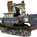 SLOCME Aquarium Large Shipwreck Decorations - Fish Tank Lifelike Ship DecorResin Material Large Pirate Ship Decor