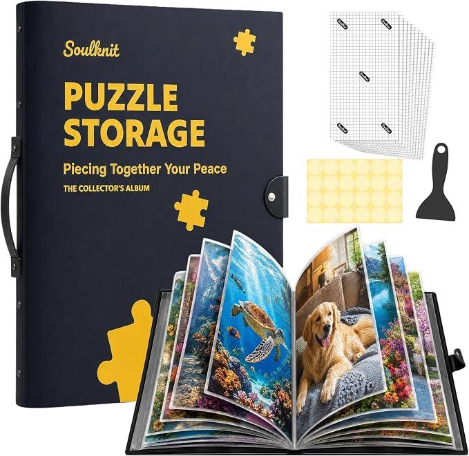 Puzzle Binder, Storage Folder for 500-1000 Piece Jigsaw Puzzles
Holds 20 Finished Puzzles; 20 HD Pockets; Fixed Rivet Binding; Full Kit; Portable Puzzle Binder Organizer; Gift for Mom