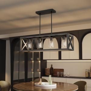 Farmhouse Dining Room Light Fixture - 4 Light Kitchen Island Lighting with Adjustable Height & Thickened Metal Dining Room Light Fixture Over TableChandeliers for Dining Room&Kitchen Island