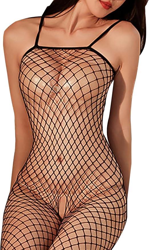 Womens Fishnet Bodystocking Crotchless Bodysuit Sexy Tights Soft Nightwear Lingerie Under 150 lbs