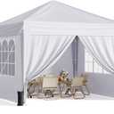 10x10 Pop Up Canopy with Sidewalls, Instant Portable Canopy Tent with Carry Bag for Commercial Events, Camping, Parties - White