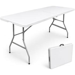 SOFIZY 6ft Folding Table with Handle, Portable Plastic Table, White | Heavy Duty & Foldable, Fold in Half Table with Steel Frame, Indoor & Outdoor Use, Perfect for Camping, Picnic, Wedding, Party