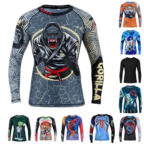 Roar BJJ Kid's MMA Rash Guard Training No-Gi and Gi Jiu Jitsu Rashguard MMA Grappling Compression Shirts Wrestling (US, Alpha, Small, Regular, Gorilla)For kids YS