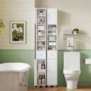 Bathroom Cabinet, Narrow Bathroom Storage Cabinet with 5 Adjustable Shelves & Drawer, Freestanding Cupboard for Small Spaces, White, 8"D x 8"W x 71"H
