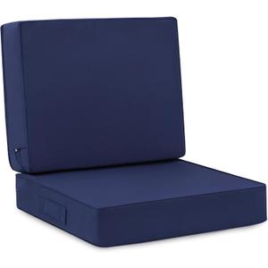 Favoyard Deep Seat Patio Cushion Set 24 x 24 Inch Waterproof Outdoor Chair Cushions for Patio Furniture with Fade Resistant and Removable Cover with Handle & Adjustable Straps for Patio, Yard, Garden (Blue)