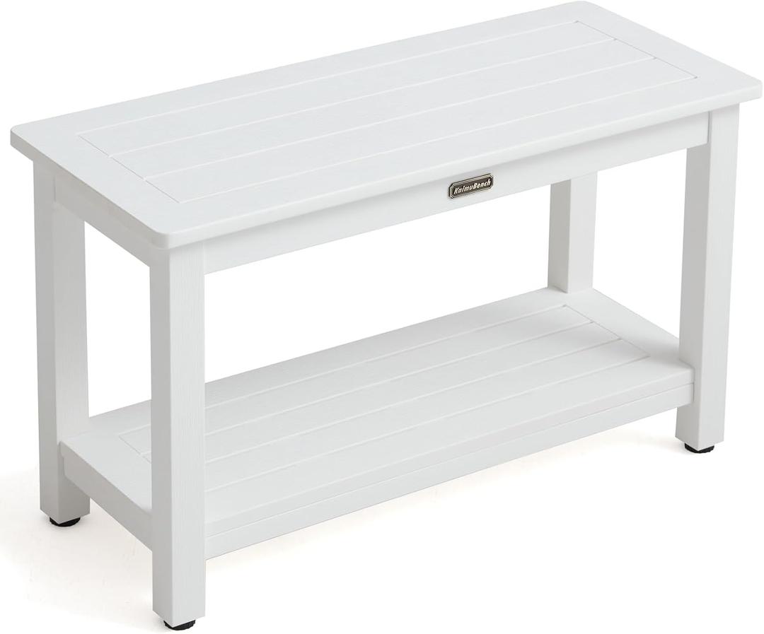 30'' Heavy Duty Shower Bench for Inside Shower, White Poly Bath Stool for Shaving Legs, Waterproof Spa Bath Chair Seat with Adjustable Feet, Non-Slip, Weight Capacity 700LBS (XL Size(30*13*18'')