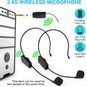 Wireless Microphone System for 2 People,160ft Range, 2.4G Dual Wireless Headset Mics for Karaoke Speaker, Amplifier, Mic Speakers, PA System, Yoga,Teaching, Fitness