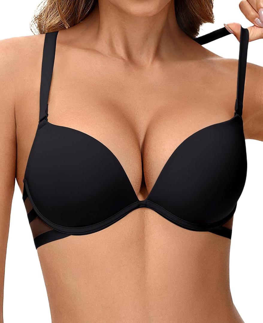 Plusexy Push Up Bras for Women Padded T Shirt Bombsell Everyday Bra Plunge Underwire Support Add a Cup (36B)