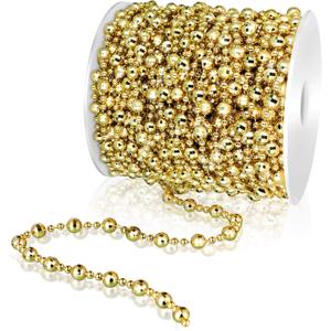 WILLBOND 32.8 Feet Christmas Tree Bead Garland Strand Plastic Pearls Crystal Bead Roll for Christmas and Holiday Decorations (Gold)