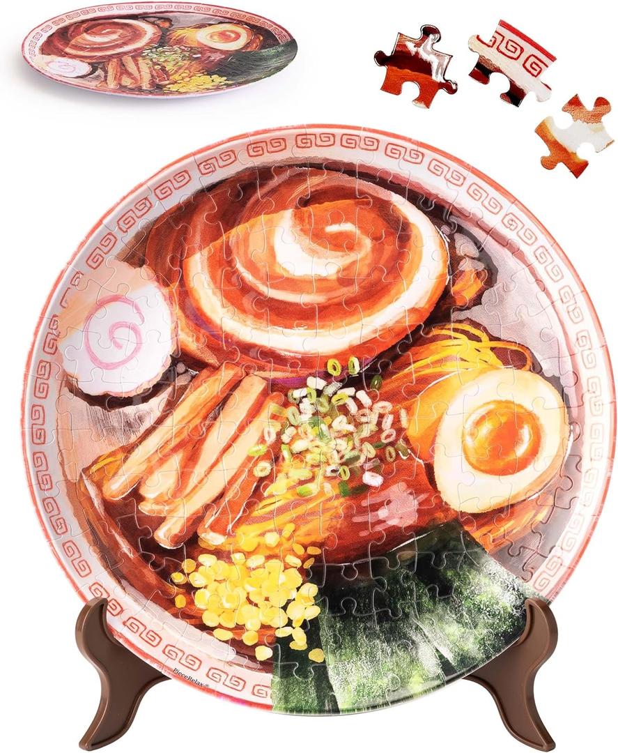 PieceRelax 3D Puzzle Plate 124 Pieces - Soy Sauce Chashu Ramen - Jigsaw Puzzle for Adults, Decorative Plate with Durable Plastic Pieces, Ideal Gift for Home or Office Dcor [PL1012]