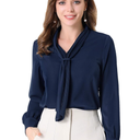 Allegra K Women's Dressy Long Sleeve Blouses Chiffon Pleated Tie Neck Office Top Shirt, Large