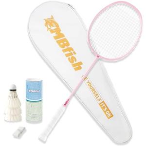 MBFISH Badminton Racket Set with 1 Carbon Fiber Racquet, 3 Shuttlecocks, 2 Replacement Grip Tapes and 1 Badminton Bag - Perfect for Outdoor Games and Gym 5U