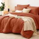 CozyLux Full Size Comforter Sets with Sheets 7 Pieces, Burnt Orange Seersucker Bed in a Bag Textured Luxury Soft Bedding Sets with Down Alternative Comforter, Sheets, Pillowcases & Shams, Terracotta