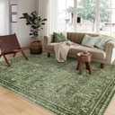 Morebes Boho Green Rugs for Living Room 8x10, Floral Washable Rugs for Bedroom Dining Room Non Slip, Large Soft Low Pile Indoor Floor Carpet for Farmhouse Office