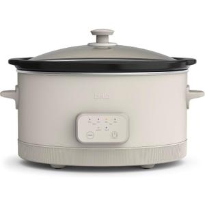 bella 6.0 Qt Programmable Slow Cooker, Ceramic Nonstick Coating, Adjustable Temperature & Cooking Times, Dishwasher Safe Stoneware Pot & Tempered Glass Lid, Tangle Free Cord Wrap, Oatmilk, 6 Quarts