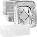 FUNSUEI 125 Pack 0.9 Lbs 5.7 x 4.8 x 1.7 Inch Disposable Aluminum Foil Pans with Clear Lids,Rectangle Aluminum Pans,Take Out Food Containers for Baking, Cooking, Heating, and Freezing