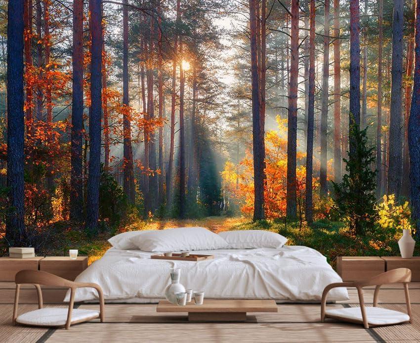 Autumn Sunshine in The Woods Wallpaper, Natural Landscape Mural, Modern Living Room Bedroom Backdrop Wall Mural(Non-self-Adhesive) (149" x 96", 109)