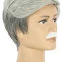 yuehong Adult Short White Gray Grandpa Wig Old Man Wig Heat Resistant Synthetic Fibers Soft Durable Breathable Costume Hair with Mustache