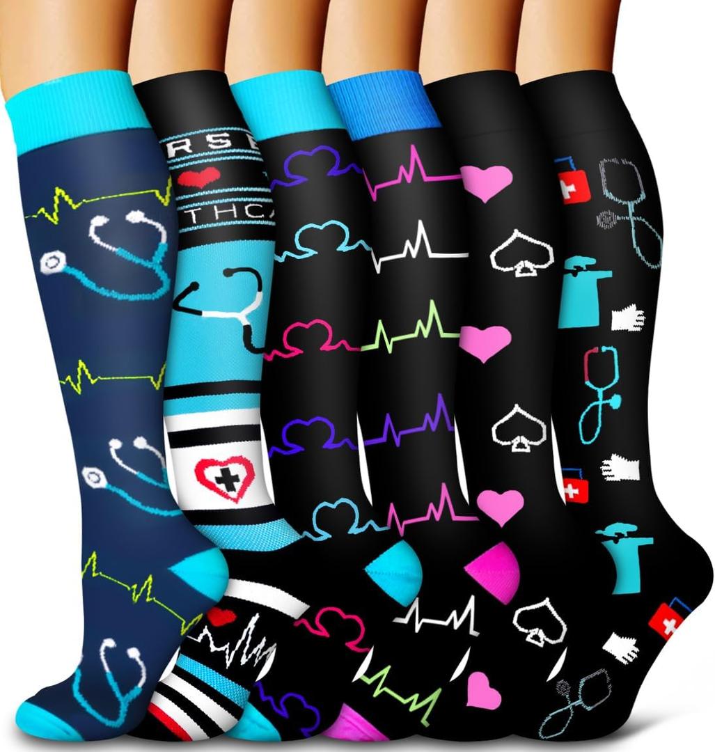 6 Pack Copper Compression Socks for Women and Men Circulation-Best Support for Medical,Running,Nursing,Athletic (Black)
