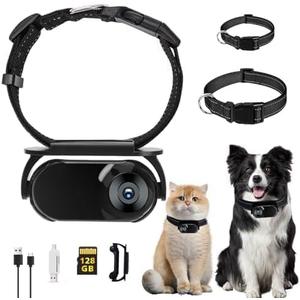 Cat Camera Collar,128GB Upgrade 360Rotating Cat Dog Collar Camera 1080P HD,Cat Collar Camera for Pet Supplies,Video Records Camera Indoor/Outdoor for Cats Dogs Gift - Black