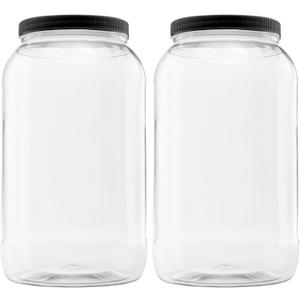 CLEARVIEW CONTAINERS - 2 Pack of 128 Ounce Plastic Gallon Jars with 110/ 400 Black Leak Proof Seal Lid - Food Grade and BPA Free (128oz, 2pk, BLK)