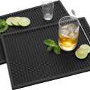 ZJWZLG Bar Mat - 18"X12"(2 Pcs) Rubber Bar Mats for Countertop & Dish Drying, Non-slip Bartender Mat with Airflow Design for Home Bar, Cocktail Set, Kitchen & Outdoor Use (Black)