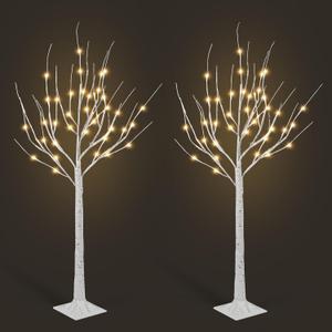 2 Pack 4FT Lighted Birch Tree, Birch Tree with Fairy Lights, Warm White Christmas Decorations for Home Bedroom Party Wedding Holiday Room Indoor Outdoor Decor