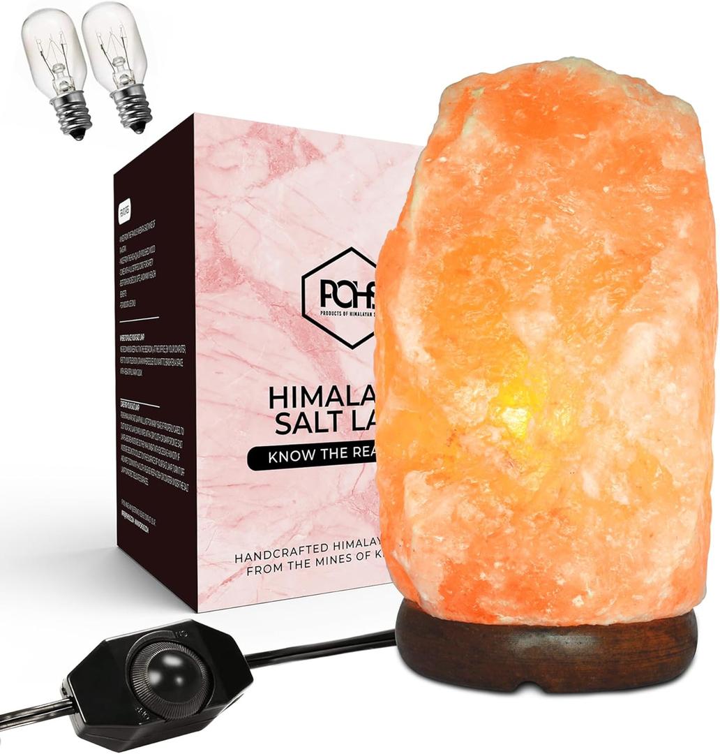 POHS 1012 Inch Tall, 1115 lbs Extra Large Himalayan Pink Salt Lamp | 100% Authentic Natural Hand-Carved Crystal Rock Salt Lamp with Wooden Base, Dimmable Cord & Bulb Replacement Included
