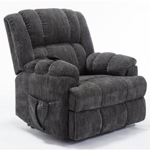 Power Lift Recliner Chair for Elderly, Oversized Chenille Electric Recliners Chairs for Living Room, Dual Motor 180 Lay Flat Recliner Big Sofa with Massage and Heating, Heavy-Duty, Grey