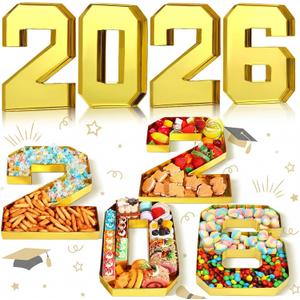 Mooliwe 4 Pcs 2026 Graduation Fillable Numbers for Charcuterie Class of 2026 Cardboard Number Grad Charcuterie Board Serving Trays Graduation Food Box for Tray Party Supplies(Gold)