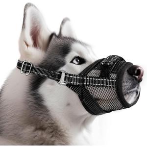 SlowTon Dog Muzzle - Soft Mesh Dog Mouth Guard for Small Medium Large Sized Dogs Chihuahua Husky Labrador Retriever, Quick-Dry Adjustable Loop Anti Biting Barking, Allow Panting Drinking (Black L)