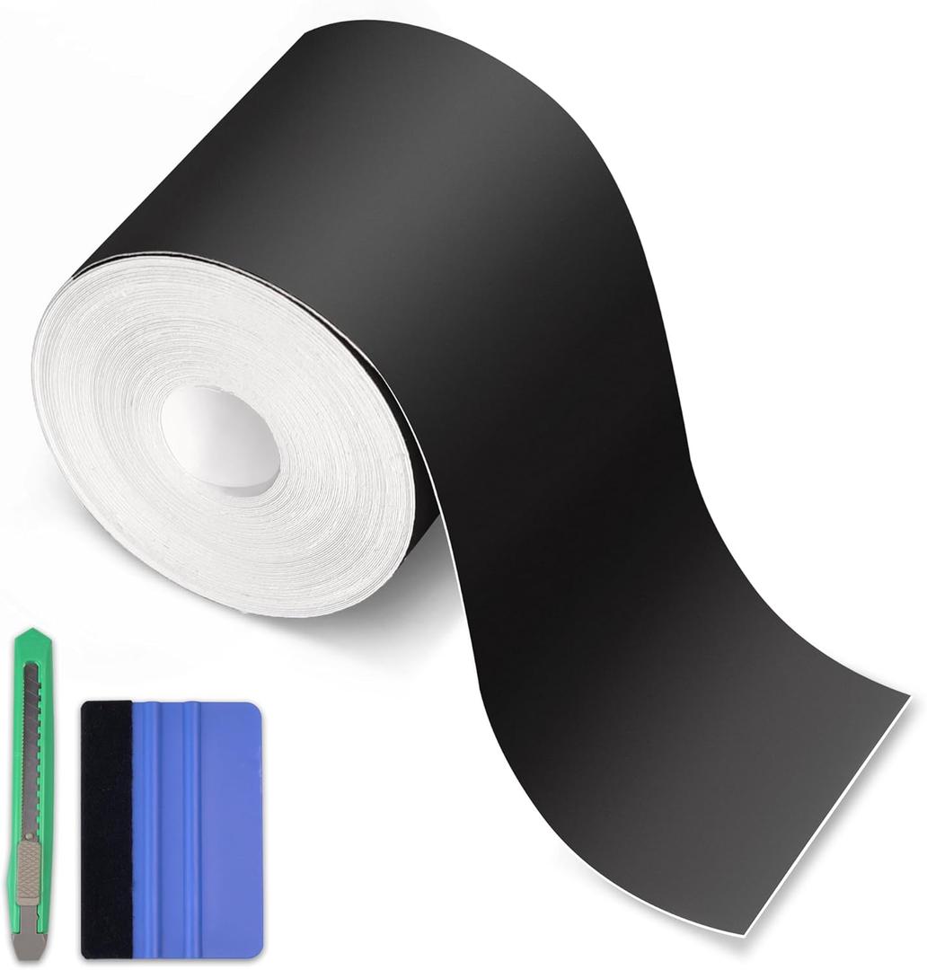 Arespark Matte Black Vinyl Wrap, Self-Adhesive Matte Vinyl Tape for Black Out Chrome Delete Window Trim, Car Chrome Delete Tape DIY Film Sticker with Installation Tools (3in x 30feet)