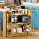 3 Tier 30" Wide Metal Wire Shelf, Stackable & Adjustable Gold Utility Shelves for Pantry, Garage, Closet Storage