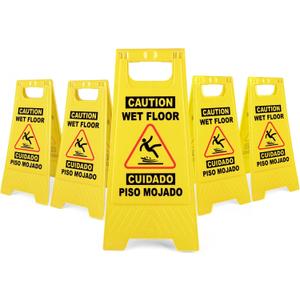 XPCARE 24 Inches Caution Wet Floor Sign, 5PACK Yellow Bilingual Double-Sided Safety Warning Signs,A Frame Safety Wet Floor Signs Commercial