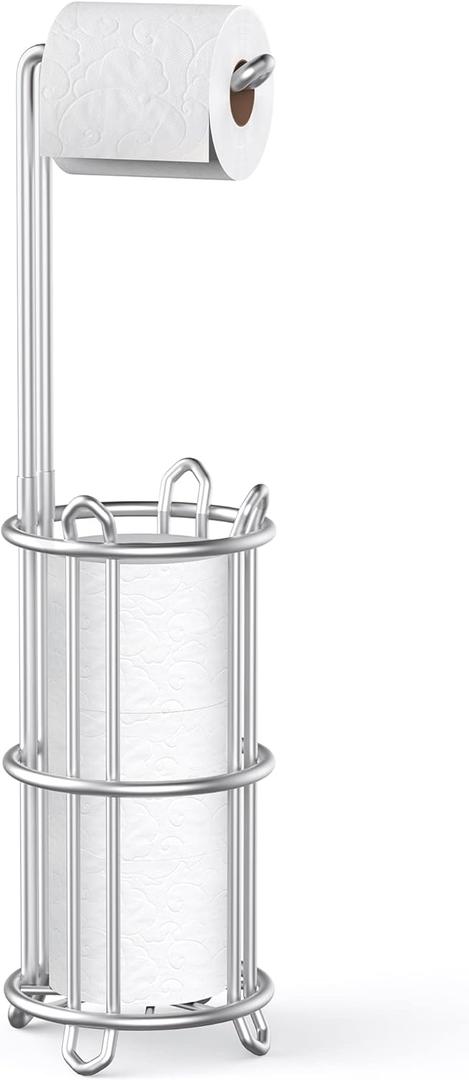 Meangood Toilet Paper Holder Stand, Freestanding Toilet Paper Holder Silver
