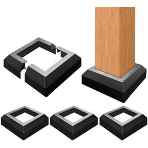 4 Pack Deck Post Skirt Trim 4X4IN Black, Aluminum Porch Split Post Base Cover, Solid Post Foot Protection Replacement for Fence Stairs Outdoor Decor Railing (6.5x6.5IN Outer Size)