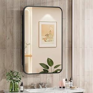 ACEMIRO 16x24 Inch Black Mirror Medicine Cabinet Metal Framed Recessed Wall Mounted Bathroom Medicine Cabinet with Mirror and Storage