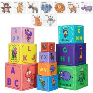 Nesting and Stacking Blocks Stacking Toys for Toddlers Plus Animal Puzzle Toys Set Alphabet ABC Blocks Sorting & Stacking Educational Toys Montessori Toys Stackable Toys for Toddlers Ages 1-3