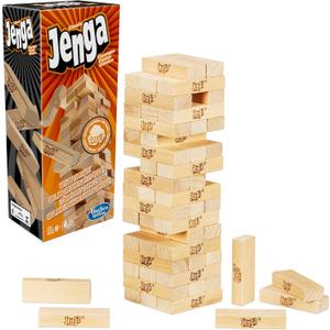Hasbro Gaming Jenga Game | The Original Wood Block Game with Genuine Hardwood Blocks | Stacking Tower | Ages 6+ | 1 or More Players | Party Games for Kids | Family Games