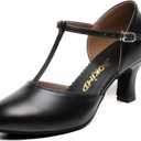 Womens T-Strap Latin Salsa Ballroom Dance Heels Black Character Shoes Prom Wedding Dress Pumps (8)