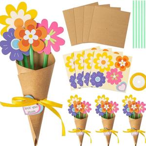 SHUZHENG 24 Pcs DIY Paper Flower Bouquets for Mother's Day Thank You Gift Paper Flower Making Kit DIY Craft Gift for School Room