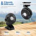 Portable Clip on Fan, 360 Rotate Battery Operated Stroller Fan, 3 Speed Quiet Mini Personal Desk Fan, USB Rechargeable Clooing Fan for Outdoor Camping Golf Cart Stroller Home Office Black