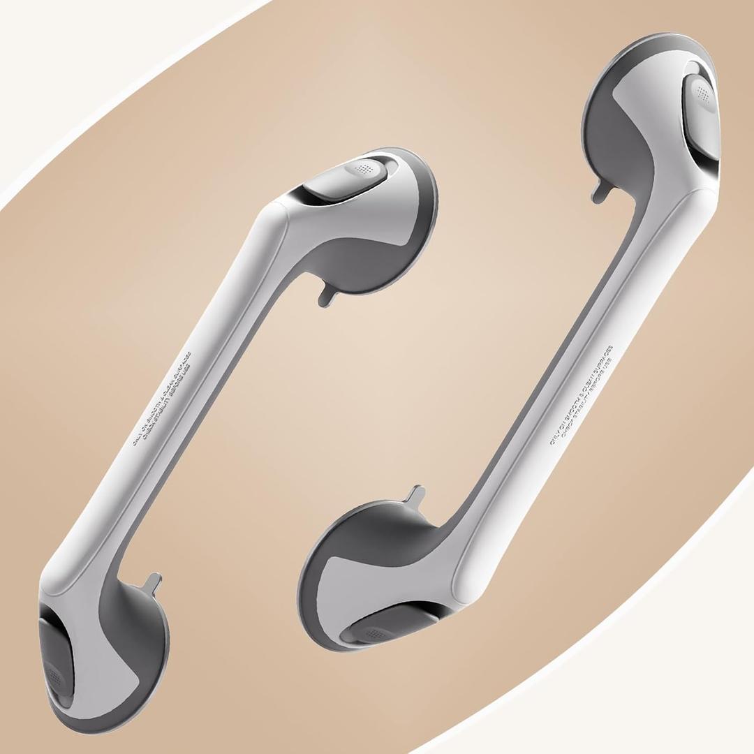 2 Pack 16 Inch Grab Bars for Bathtubs and Showers for Seniors, Heavy Duty Shower Handle for Elderly, Suction Cup Removable Handrails Handicap Bath Grip Bathroom Upgrade Safety Grips (Gray)