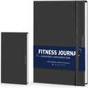 Fitness Journal, Workout Journal for Women & Men, Hard Cover Leather Fitness Planner, Workout Log Book With Gym Goals, Calendar, Progress Tracker (Black)